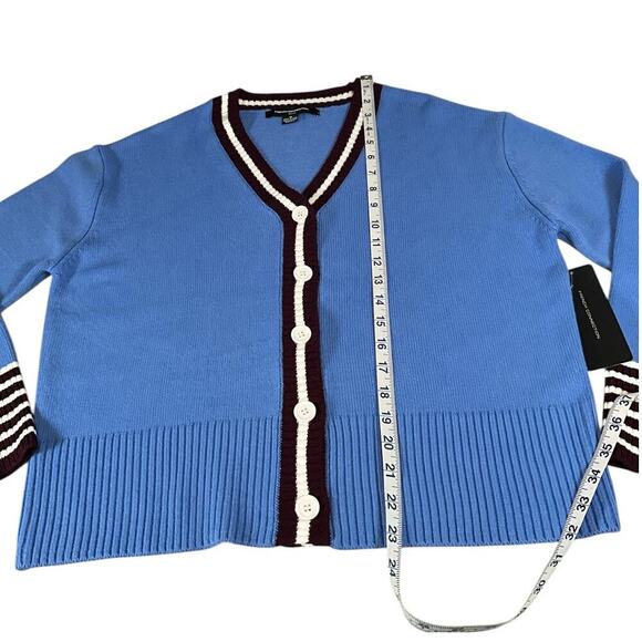 NWT French Connection Preppy Blue, White, Maroon Cardigan Medium Button Down 90s - Picture 9 of 10